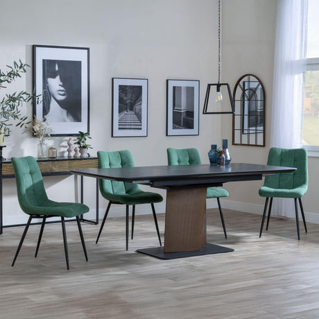 Catalina Black Ceramic Extending Pedastal Dining Set - Corona Green Fabric Chairs-6