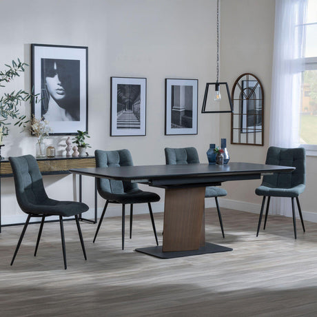 Catalina Black Ceramic Extending Pedastal Dining Set - Corona Light Grey Fabric Chairs-7