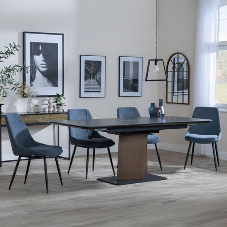 Catalina Black Ceramic Extending Pedastal Dining Set - Darwin Dark Grey Fabric Dining Chair-5