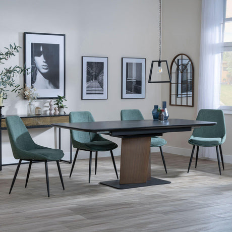 Catalina Black Ceramic Extending Pedastal Dining Set - Darwin Green Fabric Dining Chair-4