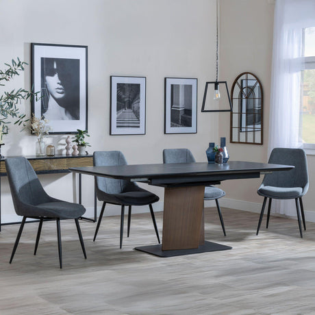 Catalina Black Ceramic Extending Pedastal Dining Set - Darwin Grey Fabric Dining Chair-6
