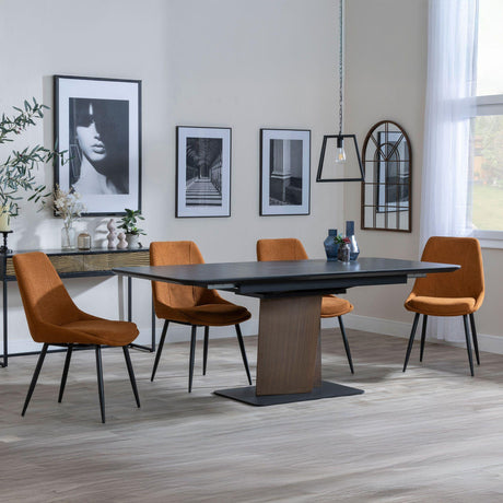 Catalina Black Ceramic Extending Pedastal Dining Set - Darwin Orange Fabric Dining Chair-3