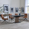 Catalina Black Ceramic Extending Pedastal Dining Set - Diego Brown Leather Swivel Dining Chair