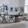 Catalina Black Ceramic Extending Pedastal Dining Set - Ion Beige Velvet Fabric Swivel Dining Chair