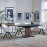 Catalina Black Ceramic Extending Pedastal Dining Set - Ion Cream Velvet Fabric Swivel Dining Chair-5