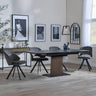 Catalina Black Ceramic Extending Pedastal Dining Set - Ion Dark Grey Velvet Fabric Swivel Dining Chair-2