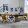 Catalina Black Ceramic Extending Pedastal Dining Set - Ion Mustard Velvet Fabric Swivel Dining Chair-4