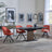 Catalina Black Ceramic Extending Pedastal Dining Set - Ion Orange Velvet Fabric Swivel Dining Chair-3