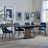 Catalina Black Ceramic Extending Pedastal Dining Set - Peyton Blue Fabric Dining Chair