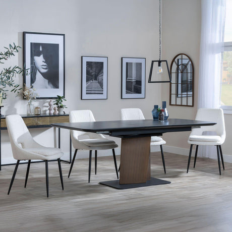 Catalina Black Ceramic Extending Pedastal Dining Set - Peyton Cream Fabric Dining Chair-4