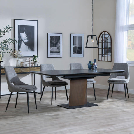 Catalina Black Ceramic Extending Pedastal Dining Set - Peyton Grey Fabric Dining Chair-2