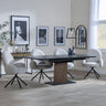 Catalina Black Ceramic Extending Pedastal Dining Set - Theo Grey Fabric Swivel Dining Chair