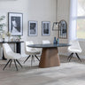 Danetti Dark Grey Ceramic Oval Dining Set with Bronze Pedestal Base - Arctic Cream Velvet Fabric Swivel Dining Chair-4