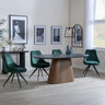Danetti Dark Grey Ceramic Oval Dining Set with Bronze Pedestal Base - Arctic Green Velvet Fabric Swivel Dining Chair-3