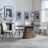 Danetti Dark Grey Ceramic Oval Dining Set with Bronze Pedestal Base - Corona Beige Fabric Dining Chair-2