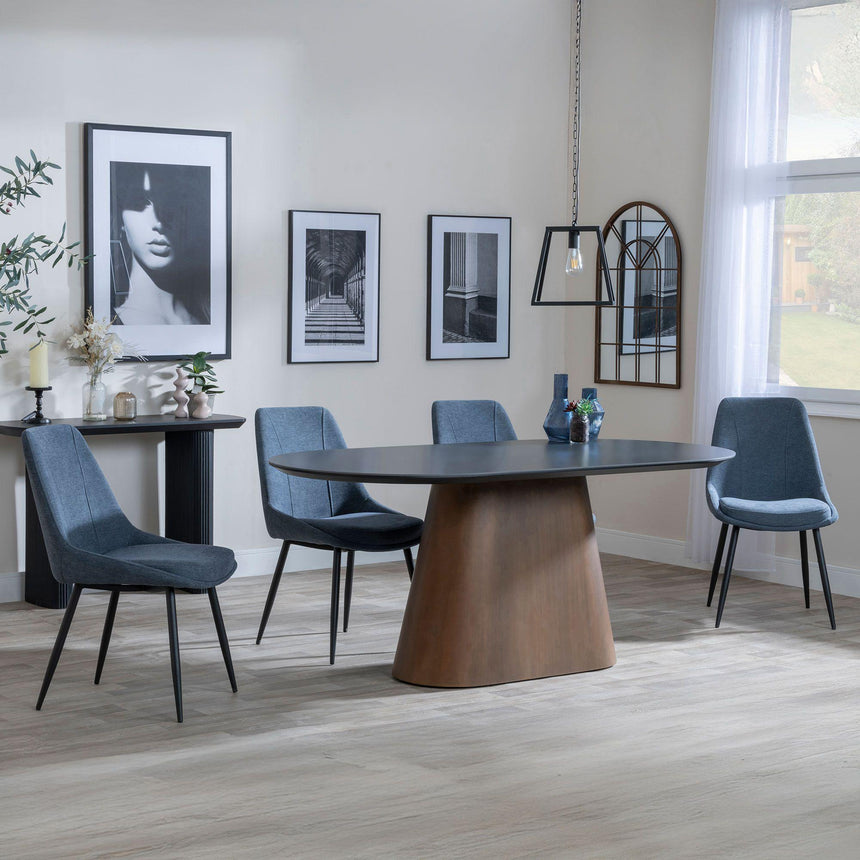 Danetti Dark Grey Ceramic Oval Dining Set with Bronze Pedestal Base - Darwin Dark Grey Fabric Dining Chair-5