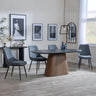 Danetti Dark Grey Ceramic Oval Dining Set with Bronze Pedestal Base - Darwin Grey Fabric Dining Chair-6