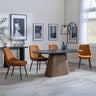 Danetti Dark Grey Ceramic Oval Dining Set with Bronze Pedestal Base - Darwin Orange Fabric Dining Chair-4