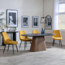Danetti Dark Grey Ceramic Oval Dining Set with Bronze Pedestal Base - Darwin Yellow Fabric Dining Chair-3