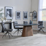 Danetti Dark Grey Ceramic Oval Dining Set with Bronze Pedestal Base - Diego Grey Leather Swivel Dining Chair-2
