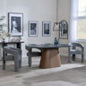 Danetti Dark Grey Ceramic Oval Dining Set with Bronze Pedestal Base - Kiefer Grey Boucle Fabric Dining Chair