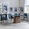 Danetti Dark Grey Ceramic Oval Dining Set with Bronze Pedestal Base - Peyton Blue Fabric Dining Chair-3