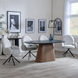 Danetti Dark Grey Ceramic Oval Dining Set with Bronze Pedestal Base - Theo Grey Fabric Swivel Dining Chair