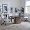 Danetti Dark Grey Ceramic Oval Dining Set with Bronze Pedestal Base - Theo Grey Fabric Swivel Dining Chair