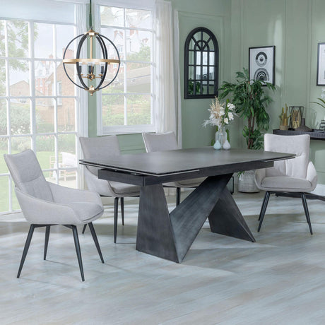 Garvin Dark Grey Ceramic Extending Dining Set - Ace Beige Fabric Swivel Dining Chair-3