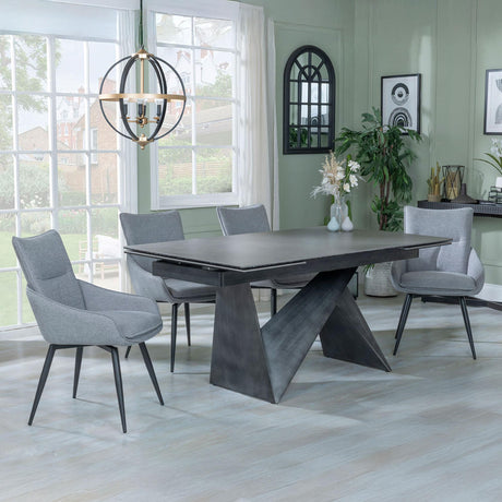 Garvin Dark Grey Ceramic Extending Dining Set - Ace Grey Fabric Swivel Dining Chair-2