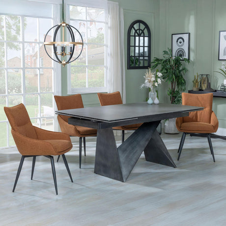 Garvin Dark Grey Ceramic Extending Dining Set - Ace Orange Fabric Swivel Dining Chair