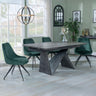 Garvin Dark Grey Ceramic Extending Dining Set - Arctic Green Velvet Fabric Swivel Dining Chair