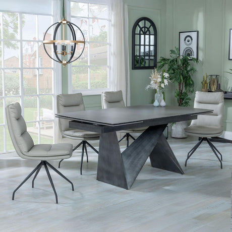 Garvin Dark Grey Ceramic Extending Dining Set - Diego Beige Leather Swivel Dining Chair-3