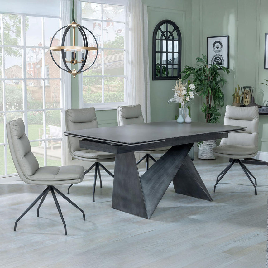 Garvin Dark Grey Ceramic Extending Dining Set - Diego Beige Leather Swivel Dining Chair-3