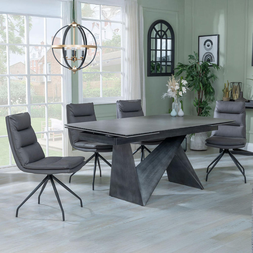 Garvin Dark Grey Ceramic Extending Dining Set - Diego Grey Leather Swivel Dining Chair-2
