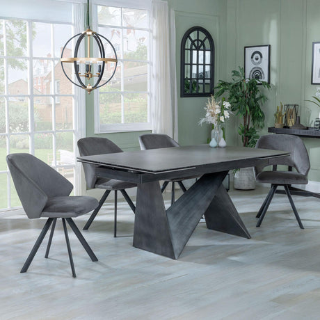 Garvin Dark Grey Ceramic Extending Dining Set - Ion Dark Grey Velvet Fabric Swivel Dining Chair-2