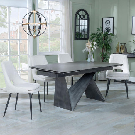 Garvin Dark Grey Ceramic Extending Dining Set - Peyton Cream Fabric Dining Chair-4