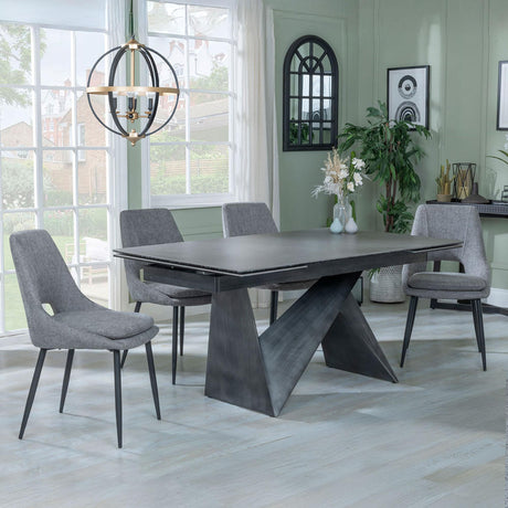 Garvin Dark Grey Ceramic Extending Dining Set - Peyton Grey Fabric Dining Chair-2