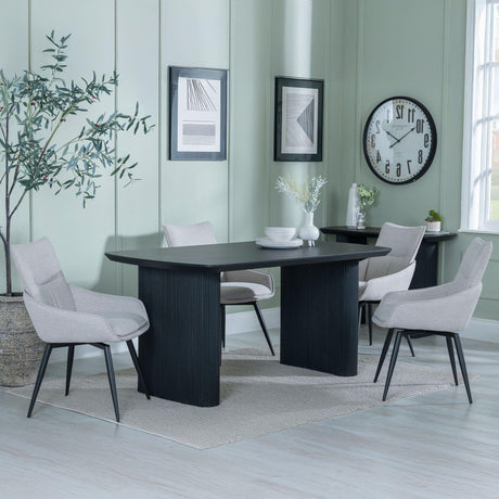 Bern Fluted Black Dining Set - Ace Beige Fabric Swivel Dining Chair-3