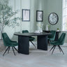 Bern Fluted Black Dining Set - Arctic Green Velvet Fabric Swivel Dining Chair-2