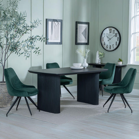 Bern Fluted Black Dining Set - Arctic Green Velvet Fabric Swivel Dining Chair-2