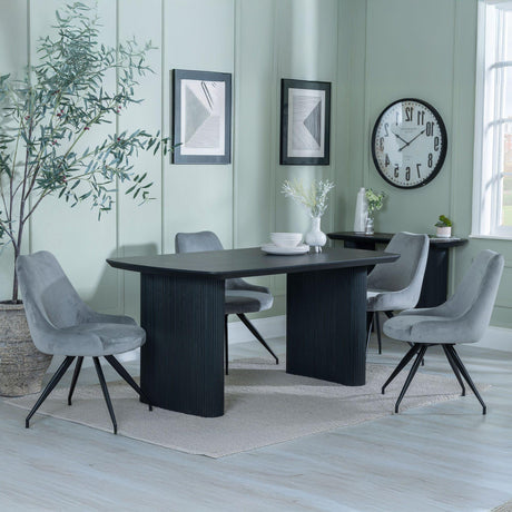 Bern Fluted Black Dining Set - Arctic Grey Velvet Fabric Swivel Dining Chair-3