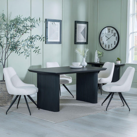 Bern Fluted Black Dining Set - Arctic Cream Velvet Fabric Swivel Dining Chair-4