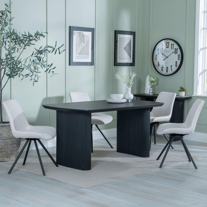 Charlton Fluted Black Dining Set - Messina Fabric Swivel Dining Chair