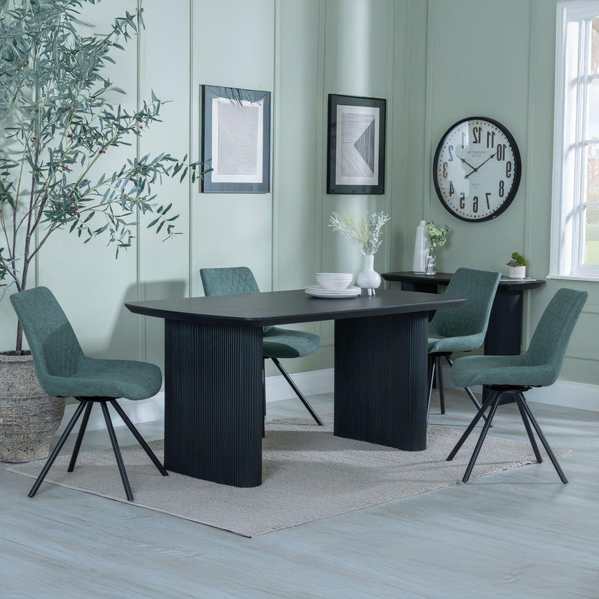 Bern Fluted Black Dining Set - Boden Green Fabric Swivel Dining Chair-4
