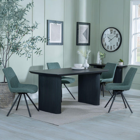 Bern Fluted Black Dining Set - Boden Green Fabric Swivel Dining Chair-4