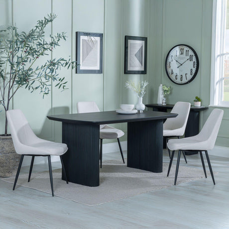 Bern Fluted Black Dining Set - Darwin Cream Fabric Dining Chair-2
