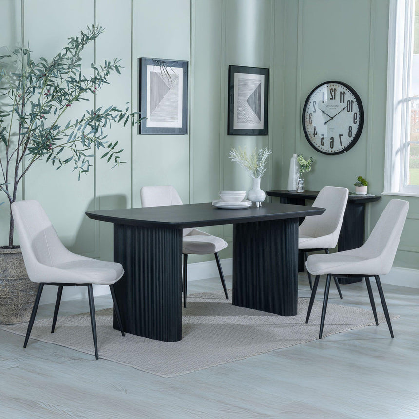 Bern Fluted Black Dining Set - Darwin Cream Fabric Dining Chair-2