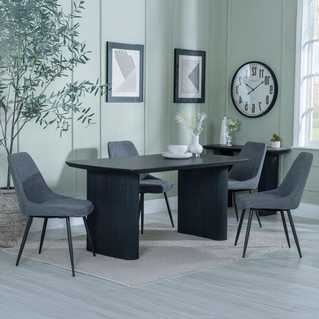 Bern Fluted Black Dining Set - Darwin Dark Grey Fabric Dining Chair-6