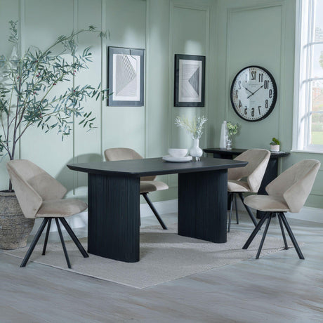 Bern Fluted Black Dining Set - Ion Beige Velvet Fabric Swivel Dining Chair-2